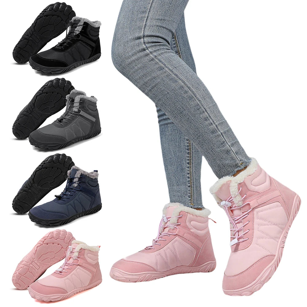 Winter Snow Boots Barefoot Hiking Shoes Waterproof High-Top Booties Anti Slip Minimalist Five Finger Boots for Hiking Climbing