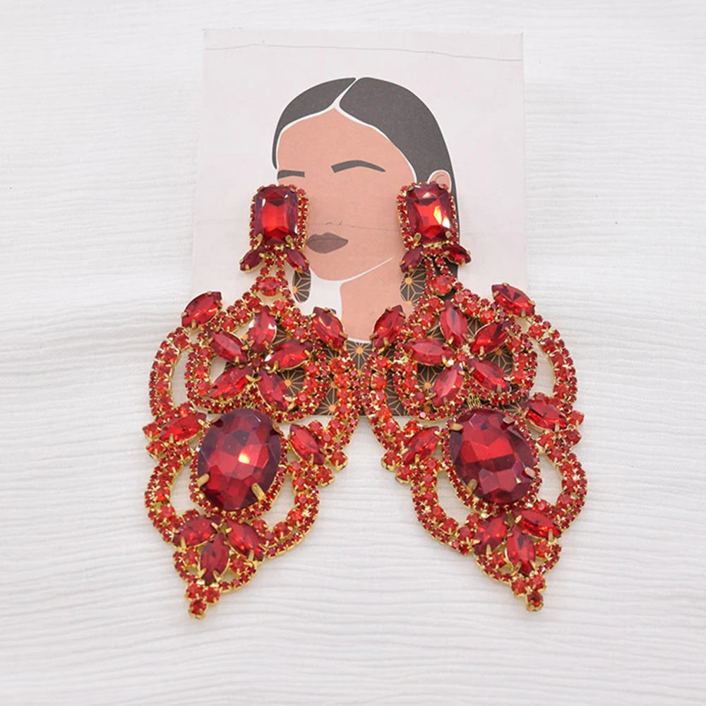 Rhinestone Flower Earrings  Trending Luxury  Accessories Statement Dangle Earrings Large Jewelry