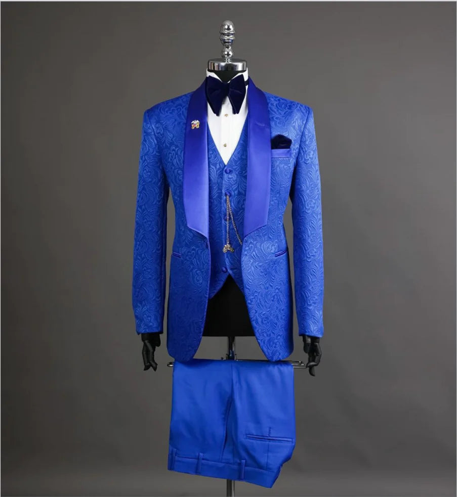 Latest Designs Men's Suits Shawl Lapel Groom Tuxedos Slim Fit Terno Prom Party 3 Pieces Set