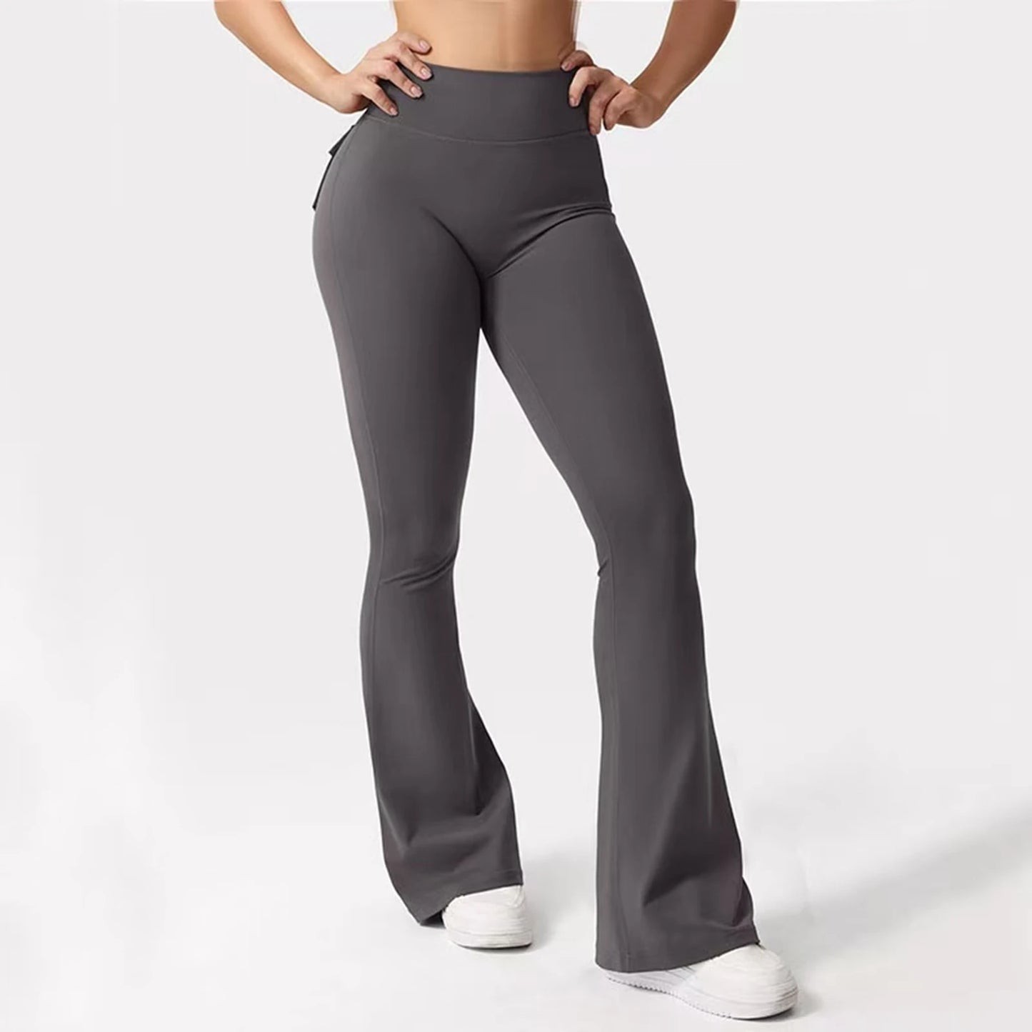 Cargo Yoga Pants High Waist Scrunch Butt Solid Color Flare Leggings Casual