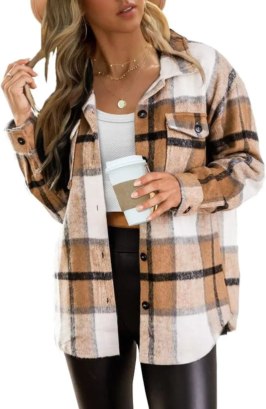 Flannel Plaid Button Down Long Sleeve Shirts Jackets