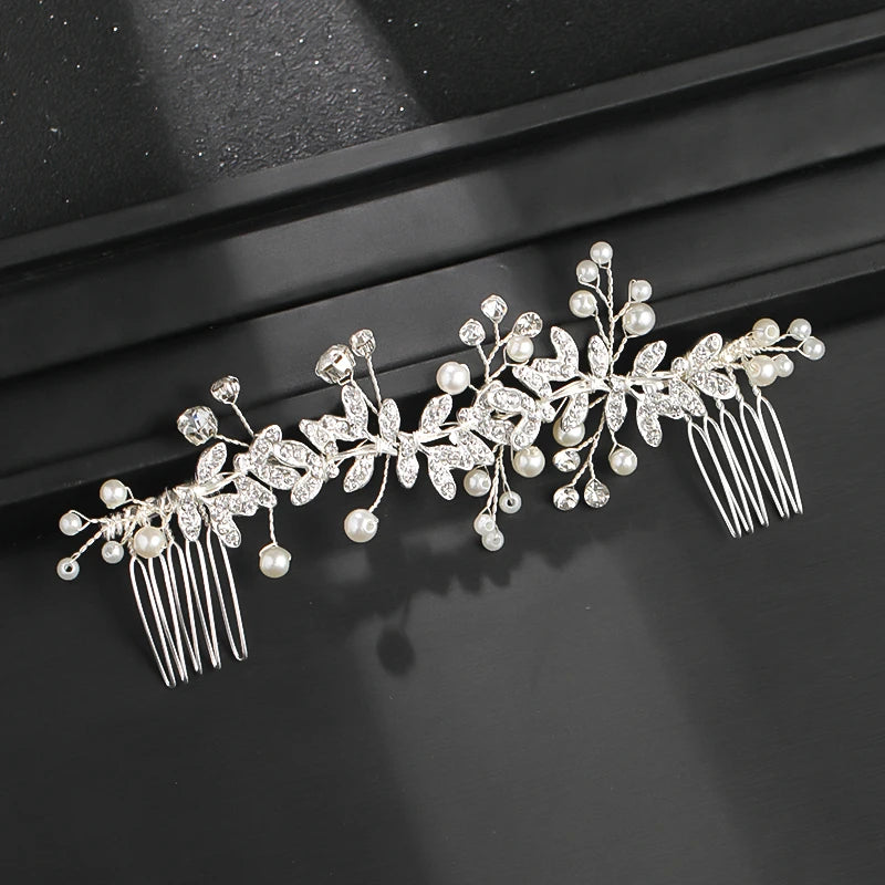 Pearl Leaf Crystal Hair Comb Hairpin Headband Tiara For Women Bride Queen Party Wedding Bridal Hair Accessories Jewelry