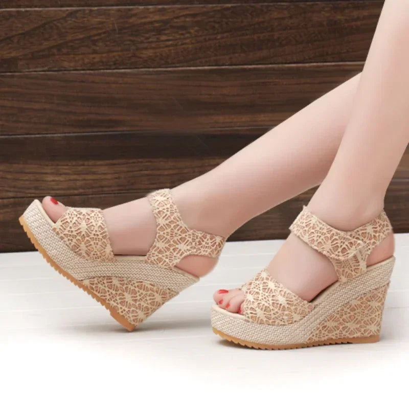 Women's Wedges Sandals  Summer  Fashion Mesh Peep Toe Platform High Heel Women Sandals Sexy Party Dress Women