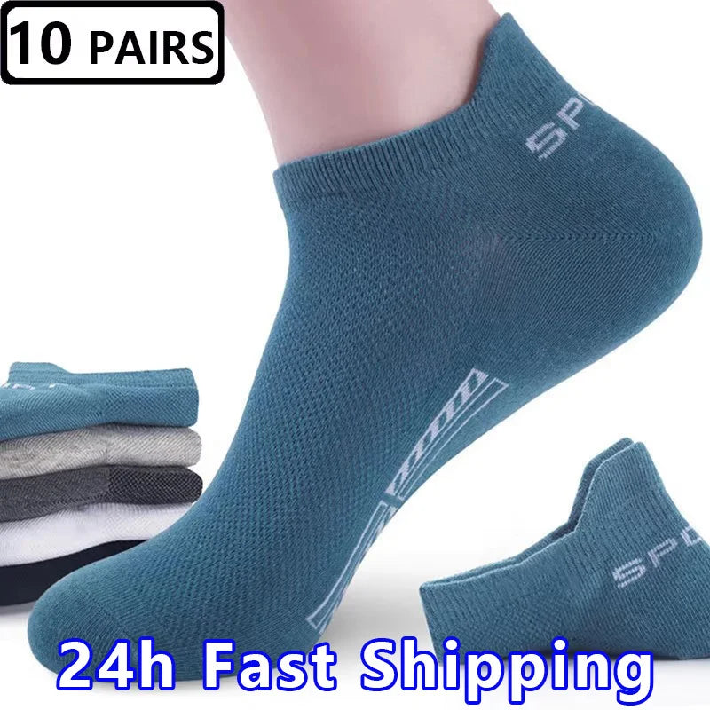 20pcs=10 Pairs Summer Autumn Men Cotton Socks Sport Breathable Ankle Socks Quality Mesh Casual Athletic Thin Cut Short
