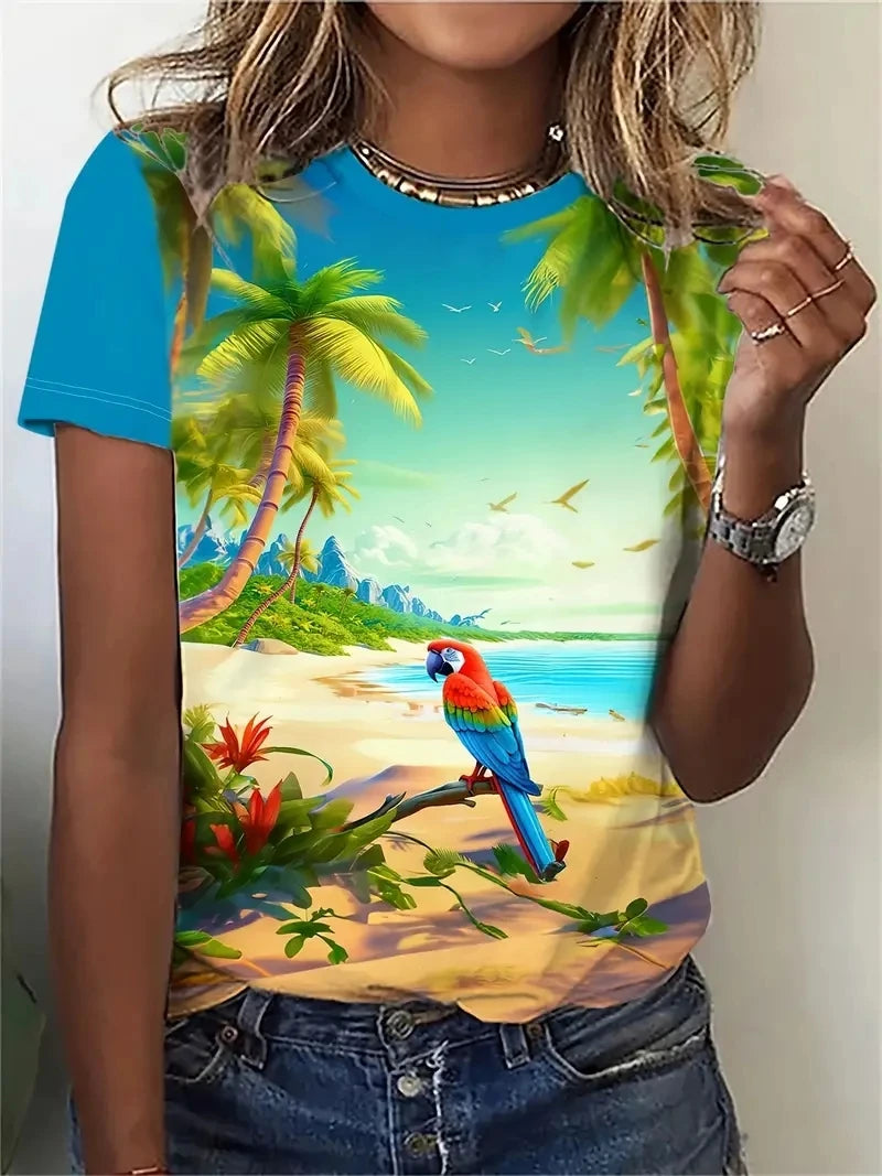 Print Tees Casual Street Tops Woman Clothing Short Sleeve Women's T-Shirt Chic