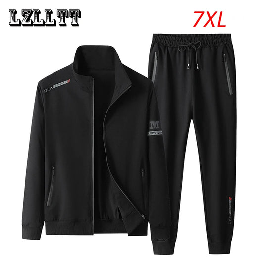 Spring Autumn Men Casual Sports Joggers 2 Pieces Tracksuit Sets Men's Sportswear Prints Suits Sweatpants Jacket Male Big Size