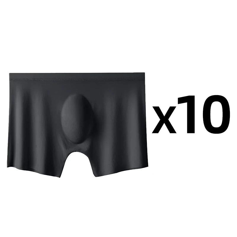 10 Pcs/Lot Men's Summer Ice Silk Boxers Briefs Seamless Underwear Lingerie Underpants Shorts Ultra-thin Breathable Sexy