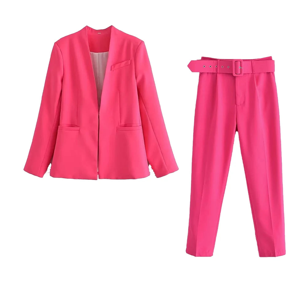 Casual Women's Wear Simple Fashion Solid Color Suit Top Straight Pants Set Two Piece Set Blazer Pants