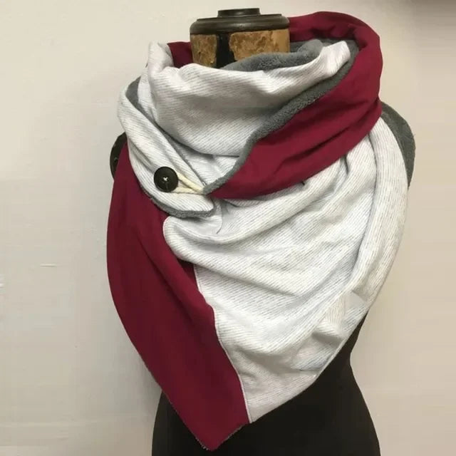 Winter Women's Floral Print Thick Warm Scarf – Windproof Double-Layer Buttoned Wrap