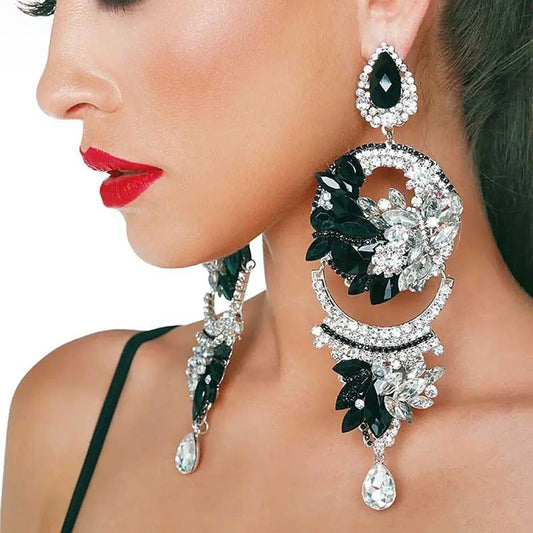Exaggerated Pendent Oversized Heavy Industry Earrings  Black Crystal Earrings Water Drop