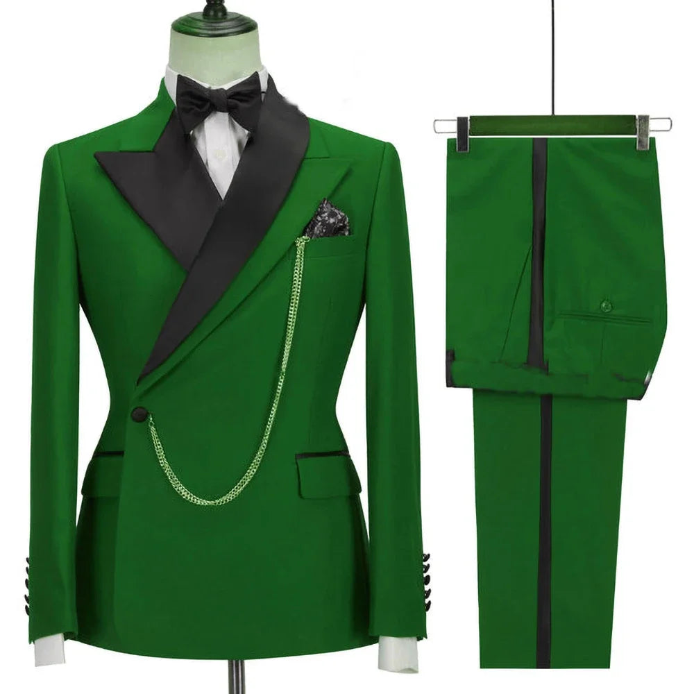 Latest Design Men's Suits Peaked Lapel One Button Casual Male Suit Business Wedding Groom Elegant 2 Piece Blazer Pants