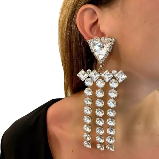 Fashion Crystal Tassel Earrings  Exaggerate Rhinestone Long Drop Earrings