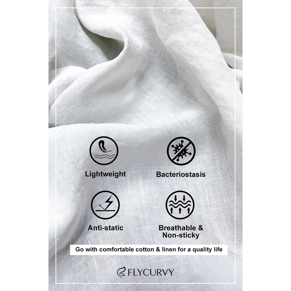 Summer Casual White Basic Linen Button Down Round Neck Half Sleeve Blouse