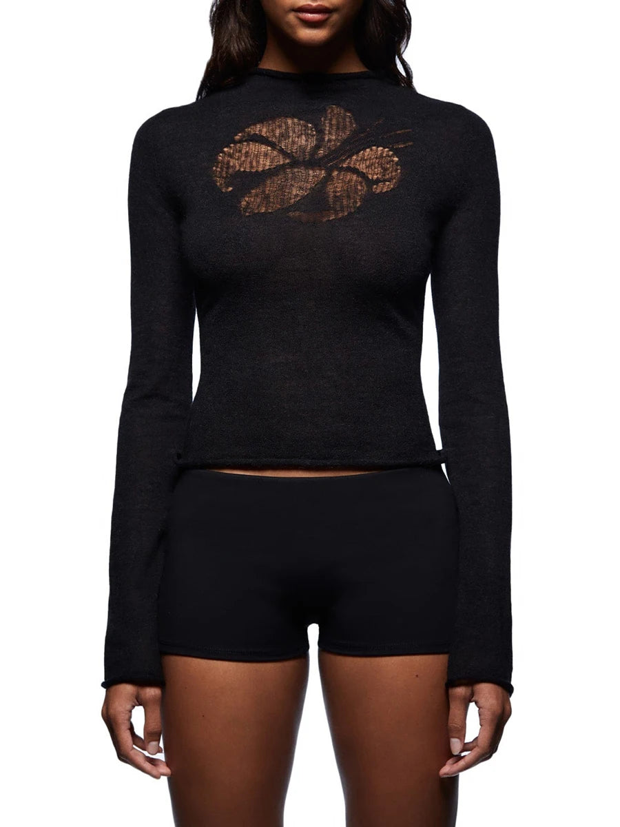 Women s Floral Print Crew Neck Long Sleeve Knit Sweater Cozy Pullover for Fall and Winter Warm and Stylish Sweater