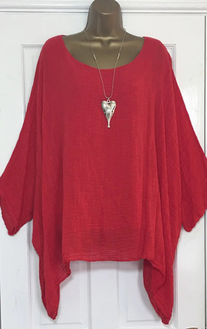 Women's Clothing Fashion Batwing Sleeve Solid Color Loose O-Neck 3/4 Sleeve Casual Elegance