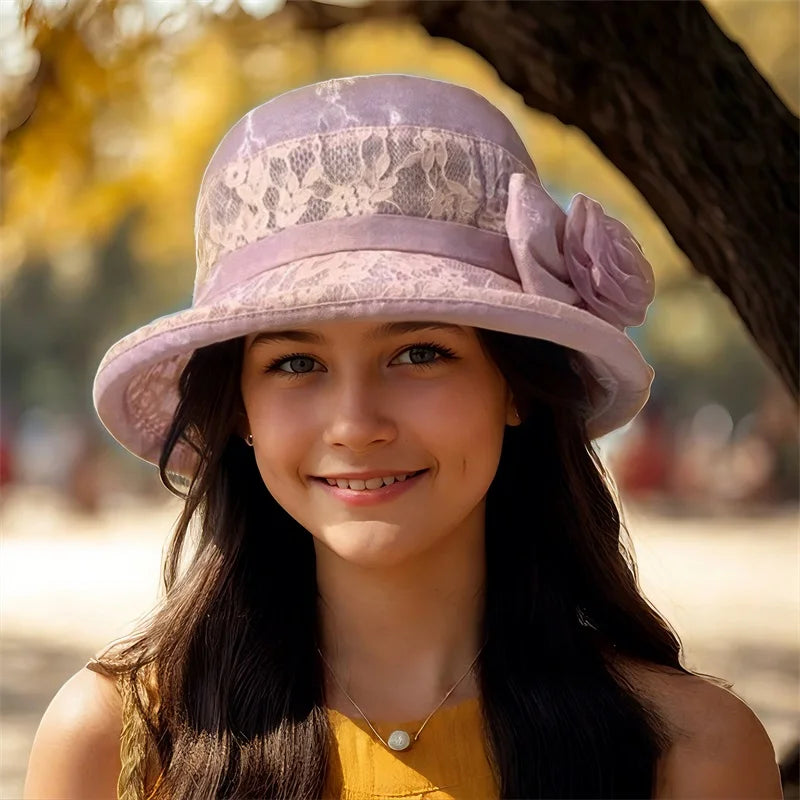 Stylish Women s Vintage Cloche Hat with Beautiful Floral Detail and Wide Brim for Summer Church Events and Outings