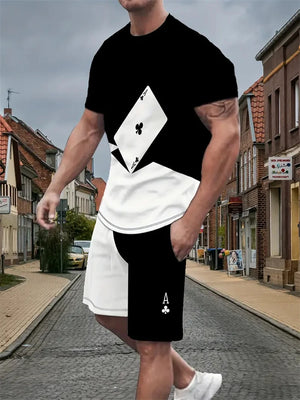 Men's Short Sleeve Shorts Set Fashion King Printed T-Shirt Shorts Sets of Casual Round Neck Breathable Sportswear