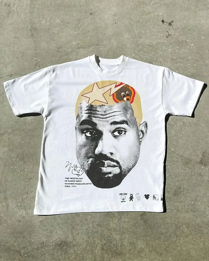 Men's T-Shirt Retro Trend Portrait Print Short Sleeve T-Shirt Y2k Gothic  Hip Hop Couple Casual Loose T Shirt Summer Top