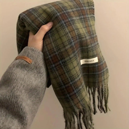 Vintage Plaid Scarf - Luxurious Imitation Cashmere, Ultra-Soft, Warm and Cozy, Inelastic, Coldproof - Elegant Tassel Trim