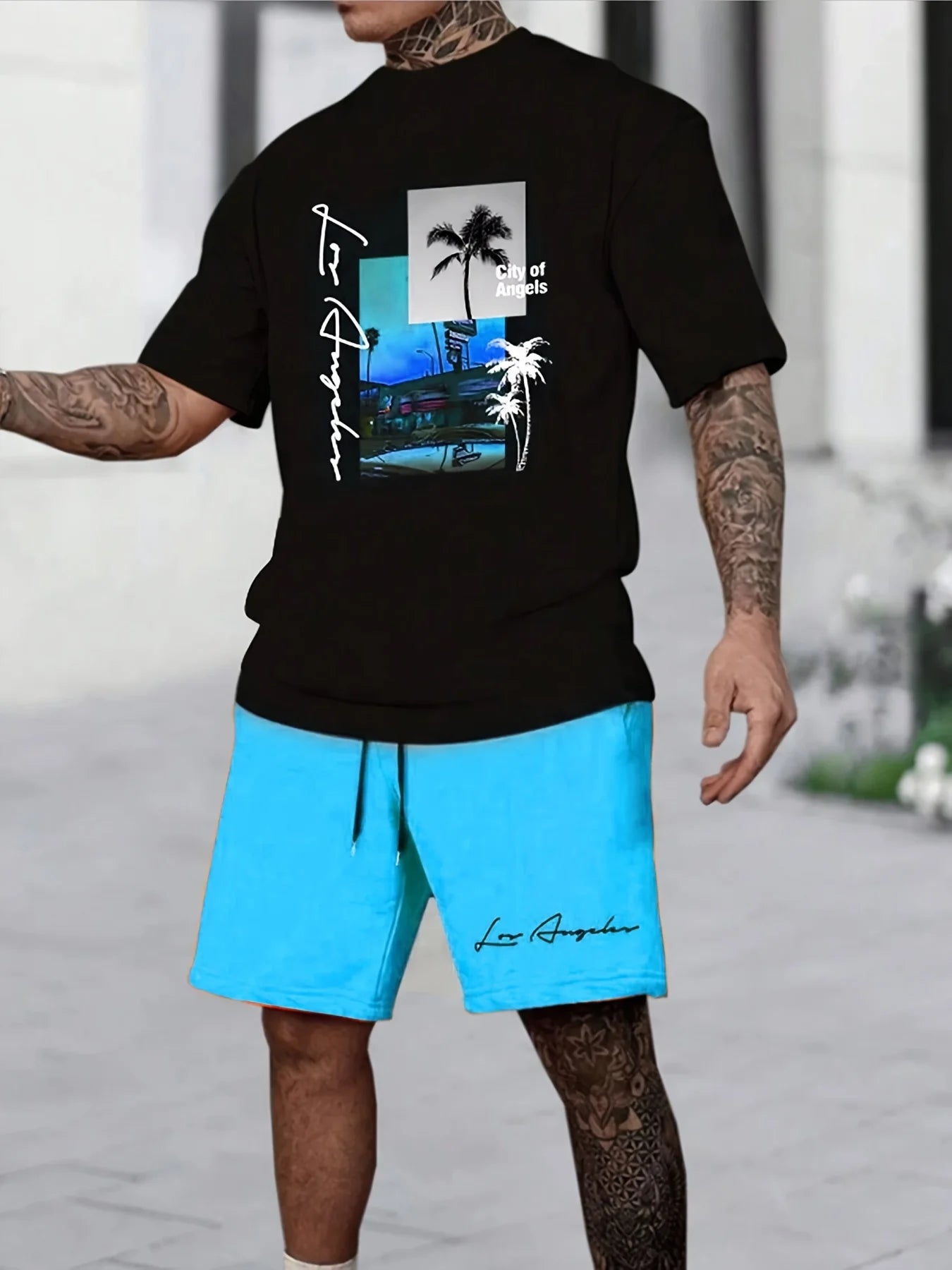 men's suit 3D printed men's fashion short-sleeved T-shirt, dopamine beach casual shorts set, soft and comfortable