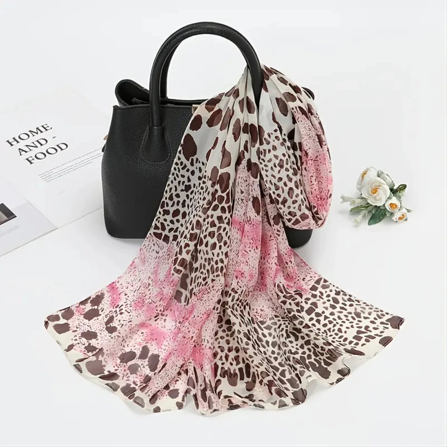 Fashion Leopard Print Splicing Thin Chiffon Scarf