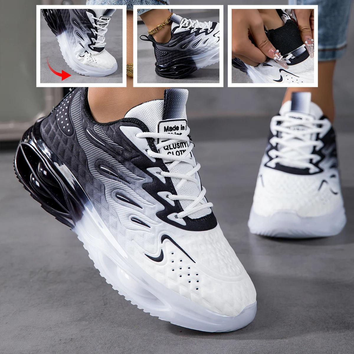 Women's running shoes, lightweight mesh fabric, breathable and comfortable flat soft tennis shoes, air cushioned sports shoes