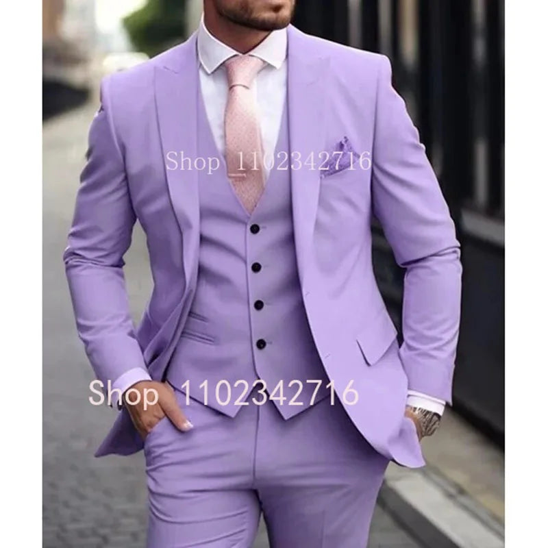 Luxury Men's Suits  Slim fit 3 Piece Jacket Pant With Vest Groom Wedding Tuxedo Formal Occasion