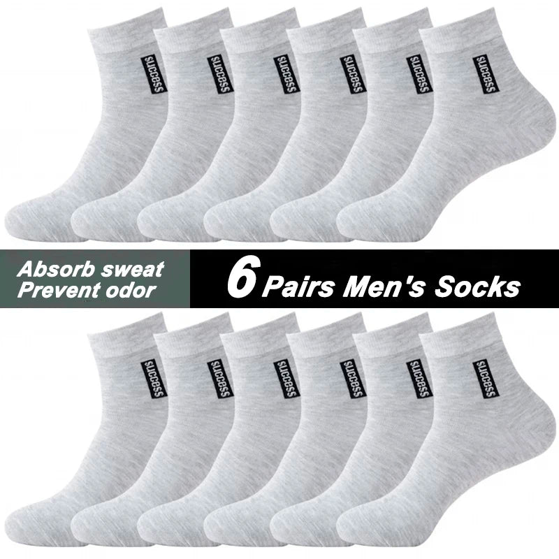 6 Pairs Bamboo Fiber Autumn Winter Men Socks Breathable Cotton Sports Sock Breathable Deodorant Business Socks