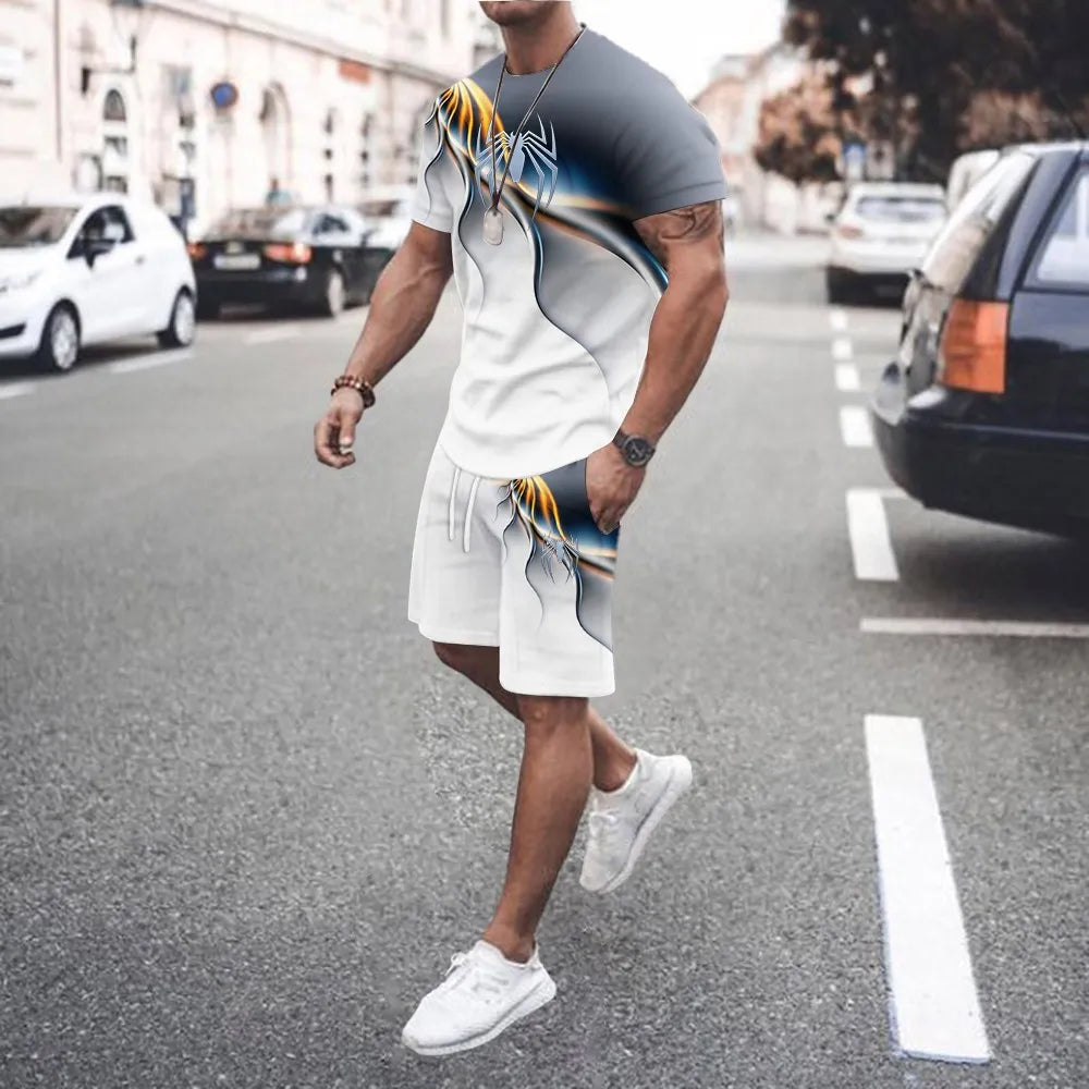 3D Printed Men s Casual Luxury Gradient T-Shirt Shorts Set Tracksuit Male 2 Pieces Fashion Outfit Man Clothing Jogging Suit