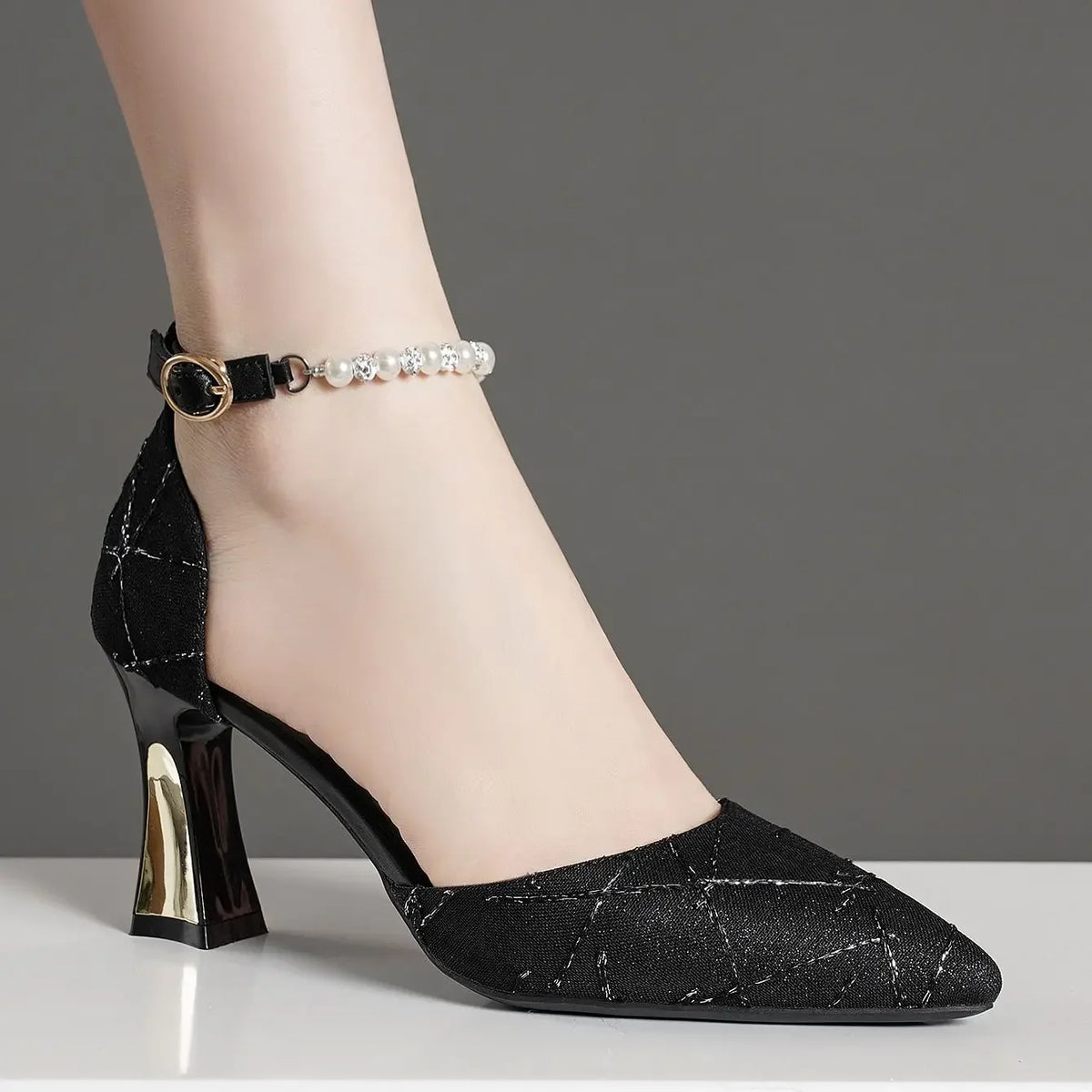 Beads Pumps Pointed Tip Women's High Heels Luxury Women's Shoes Woman