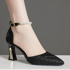 Beads Pumps Pointed Tip Women's High Heels Luxury Women's Shoes Woman
