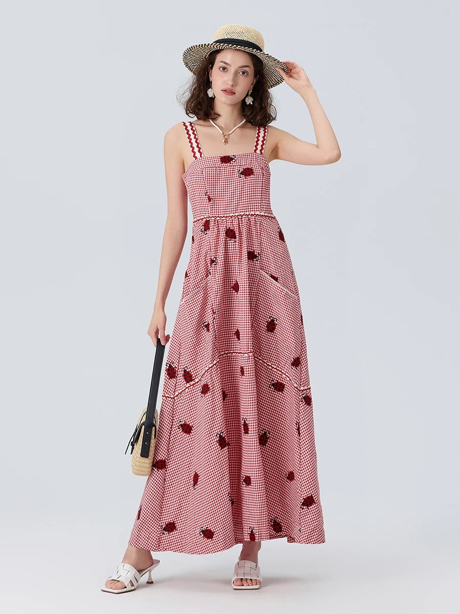 Floral Print Maxi Dress with V-Neckline and Adjustable Spaghetti Straps Boho Style