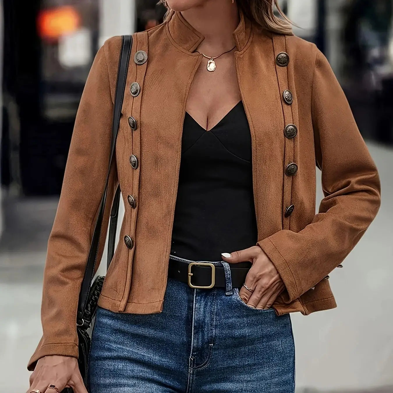 solid color decorative double breasted jacket deer fur velvet retro long sleeved jacket