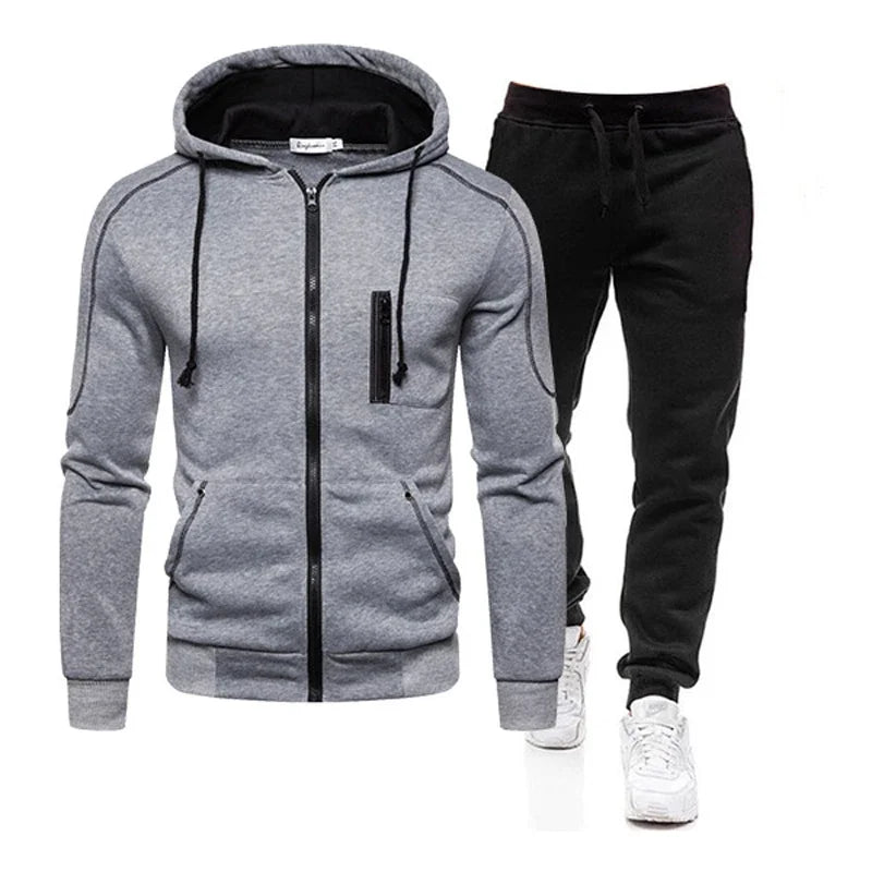 Men's Sets Wear Men's Fashion Autumn Winter Double Zipper Jacket/ Hoodie Pant Warm Tracksuit Sportwear Jogging Suits