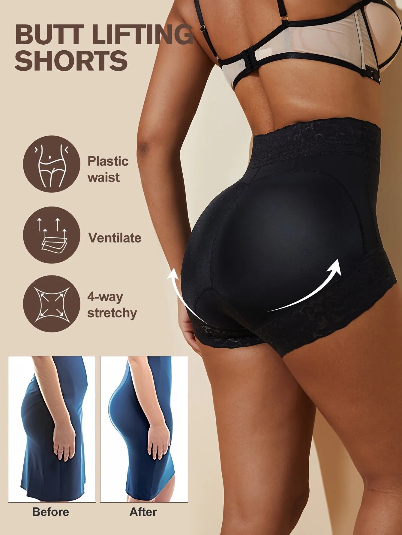 Lace Trim Sculpting Panties, Comfy & Breathable Butt Lifting Panties, Lingerie & Underwear