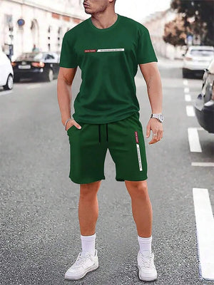 Urban street fashion trend men's crew neck short sleeve suit outdoor simple crew neck top casual and comfortable shorts