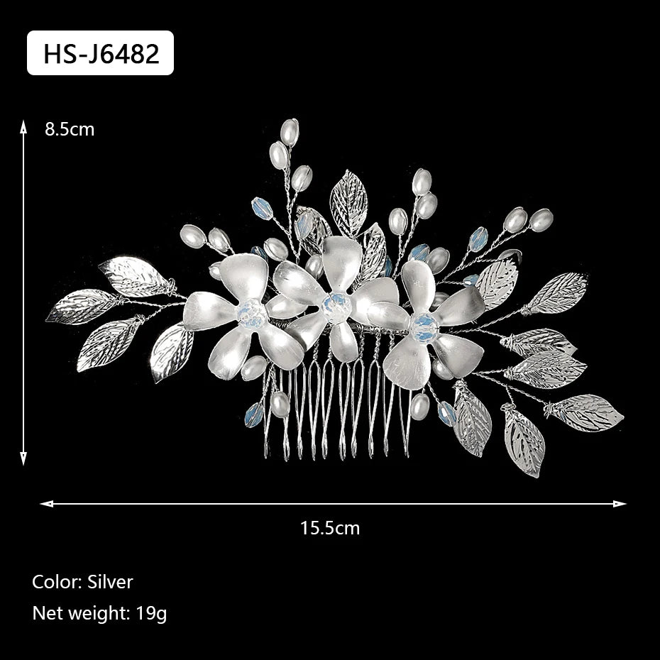 Silver Color Rhinestone Hair Comb Pearl Crystal Hair Accessories Ornament Prom Bridal Flower Headpiece Jewelry
