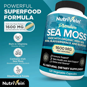Vegetarian Organic Sea Moss Supports Immune System, Joint Health Intestinal Cleansing Detoxification & Cleansing Skin Supplement