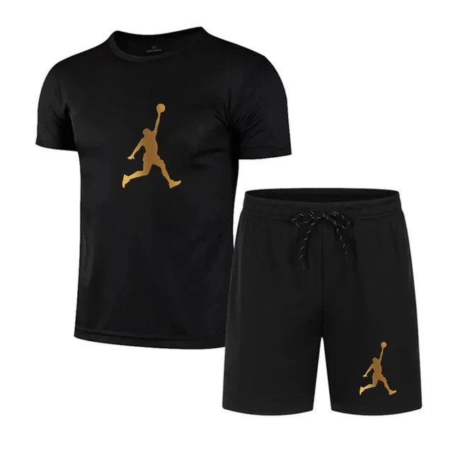 Men's casual fashion Summer mesh suit Men's quick drying Breathable sports suit Short sleeve T-shirt suit men's jogging suit