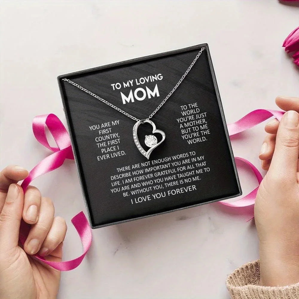 Hollow Necklace for Mom, Necklace + Card + Gift Box, Women's Necklace Rhinestone Necklace for Mom