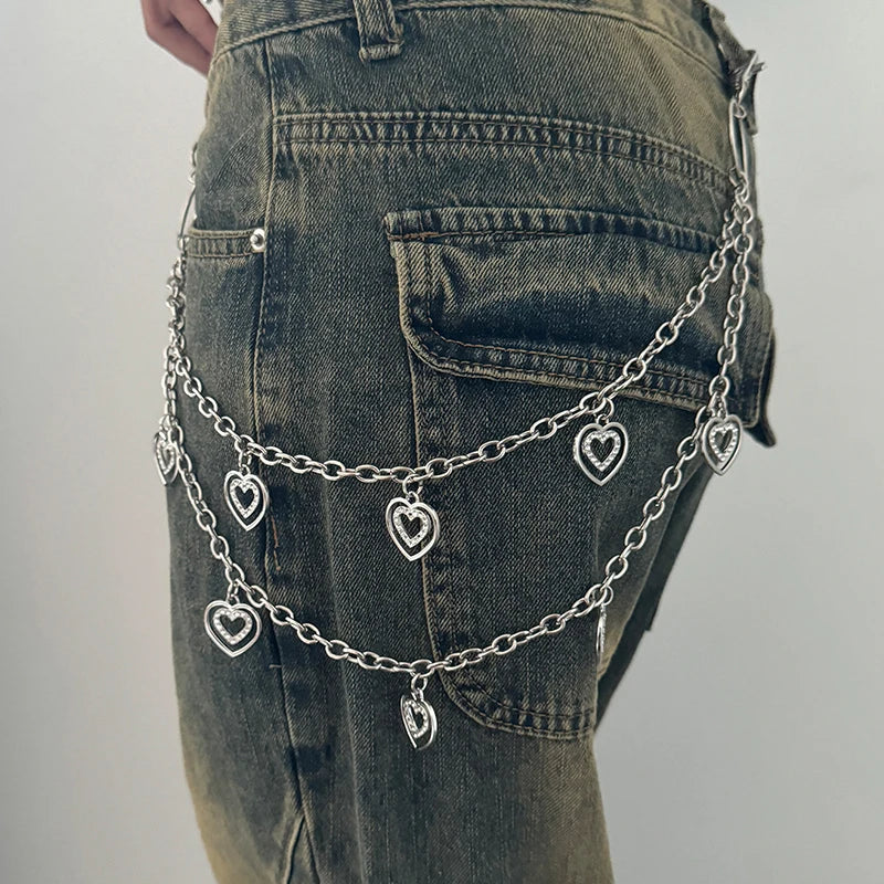Unisex Jeans Pants Chain Belts For Men and Women Punk Metal Crescent Geometric Bag Chain Hip Hop Hipster Cool Street keychain