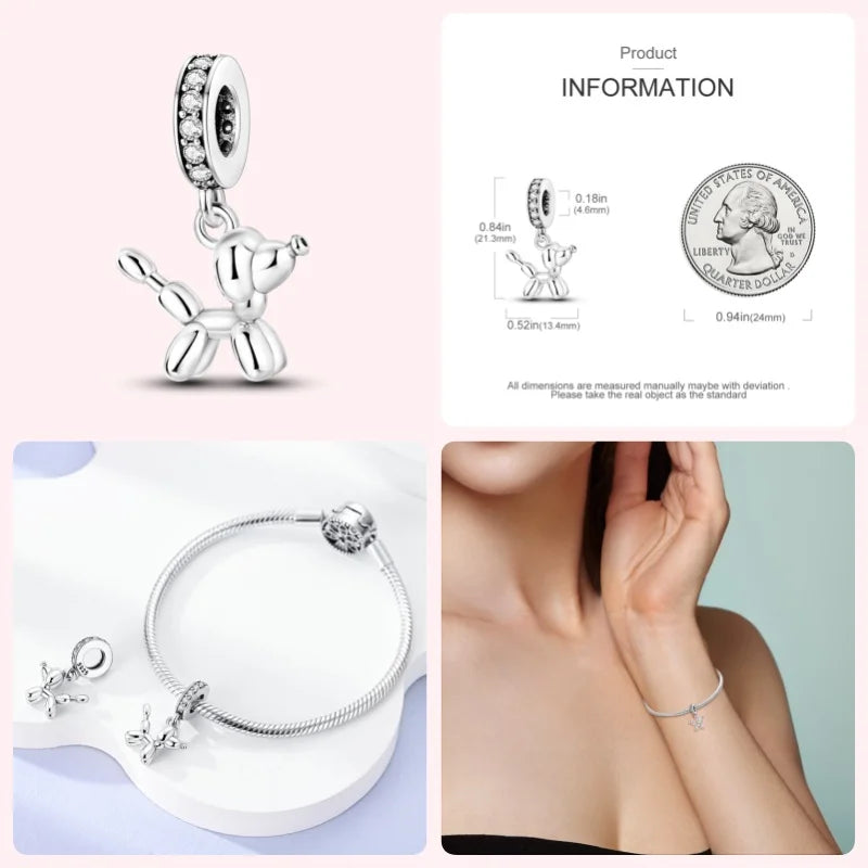 Fit Pandora Original Bracelet 925 Sterling Silver Cute Cat and Puppy Series  Charm