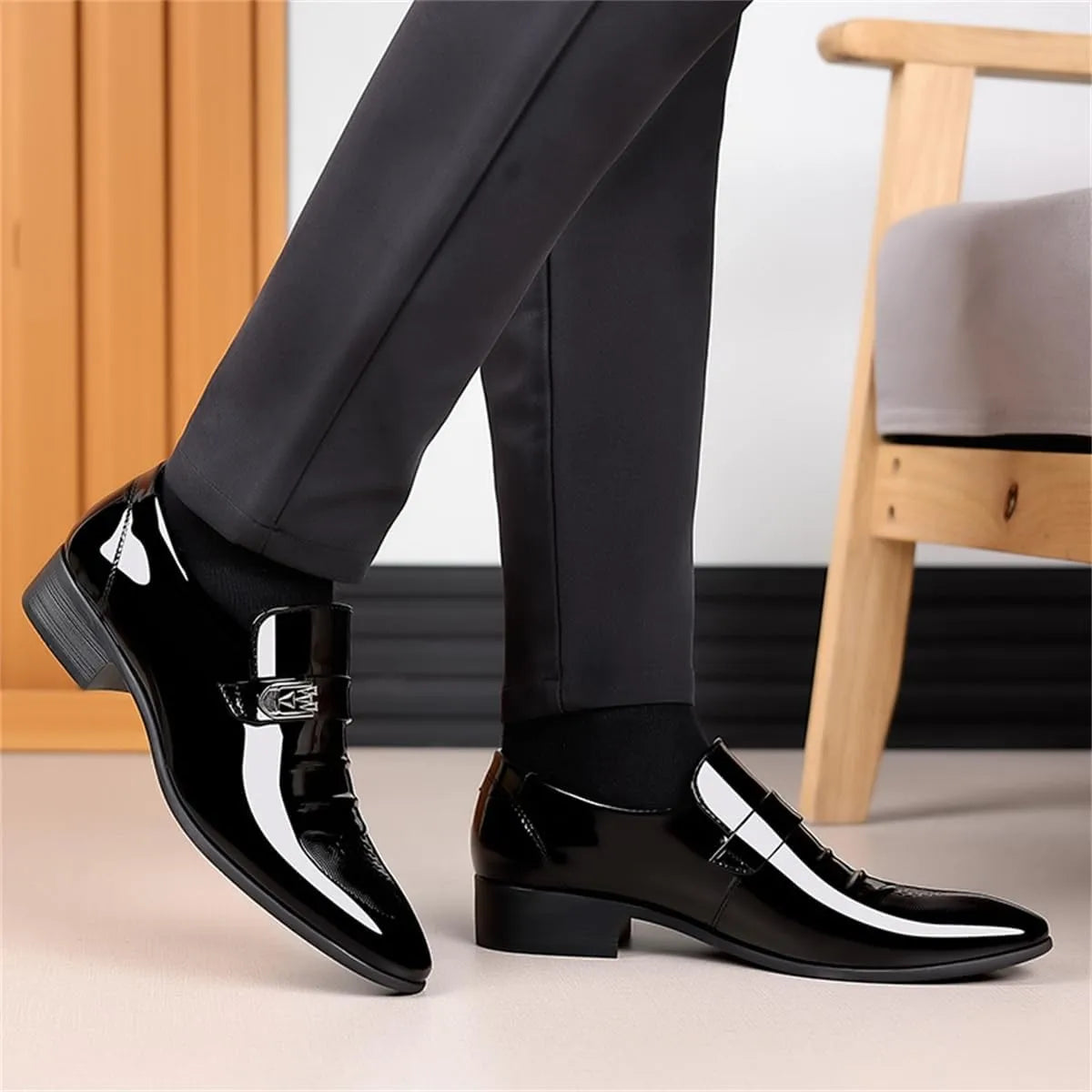 Mens Dress Shoes High Gloss Patent Slip On Loafers Comfortable Formal Business Oxford Casual Driving Pointed Toe Boat Shoe