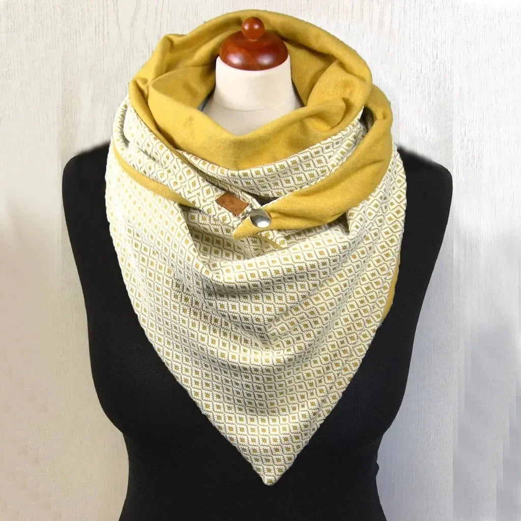 Winter Women's Floral Print Thick Warm Scarf – Windproof Double-Layer Buttoned Wrap