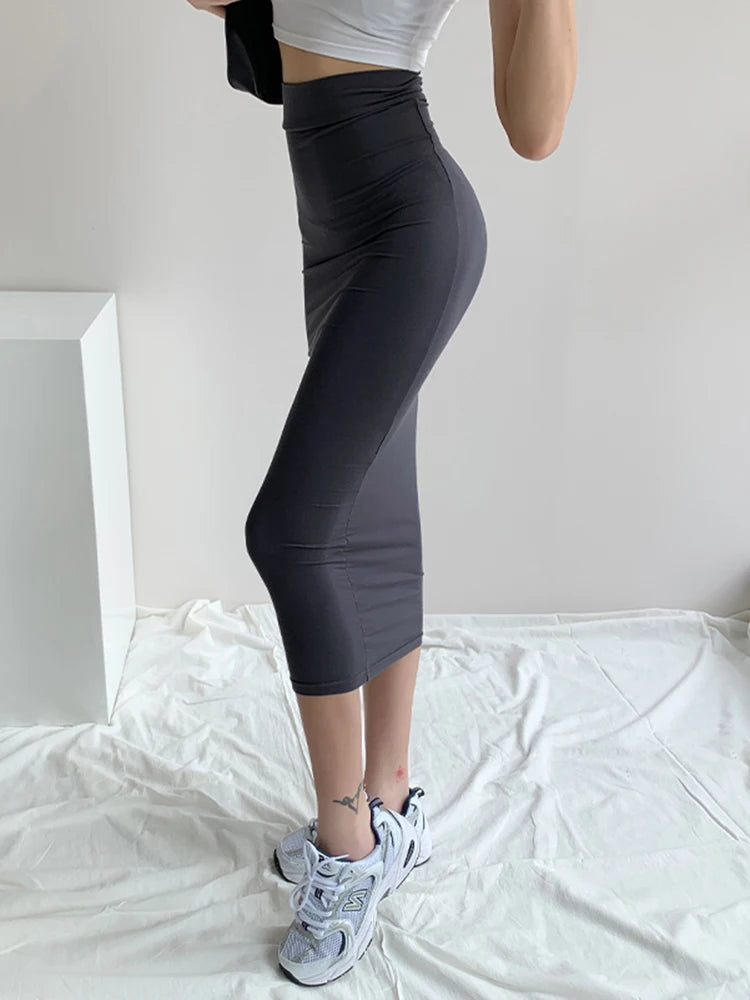 High Stretch Tight Skirt High Waist Midi Skirt