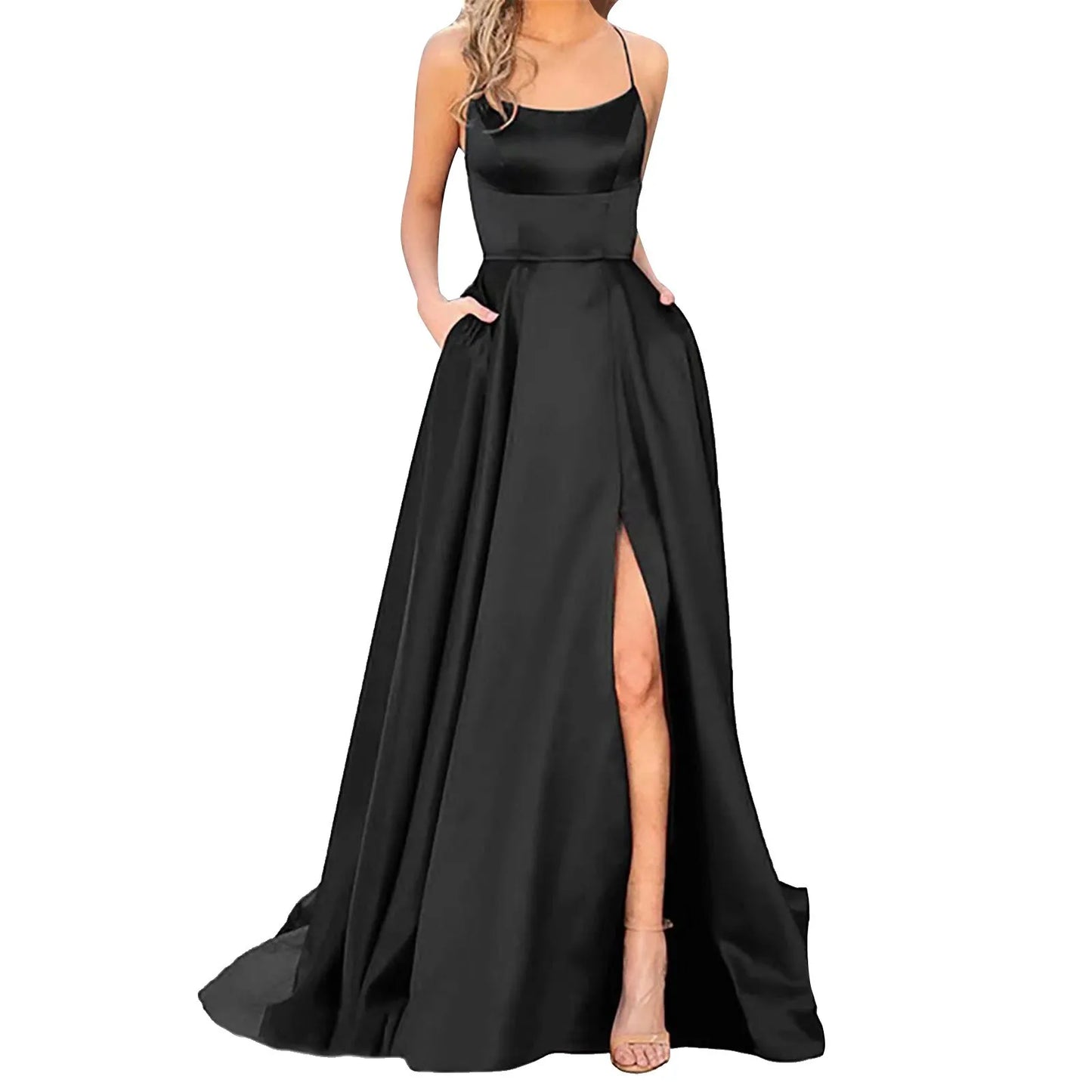 Sexy Prom Dresses Women's Long Dresses Sexy Criss-cross Satin Spaghetti Strap Prom Dress Formal Dresses for Women