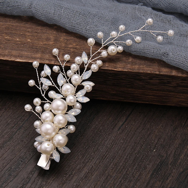 Crystal Pearl Headband Flower Hair Clip Floral Style Barrette Hair Jewelry Bridesmaid Wedding Hairbands Accessories