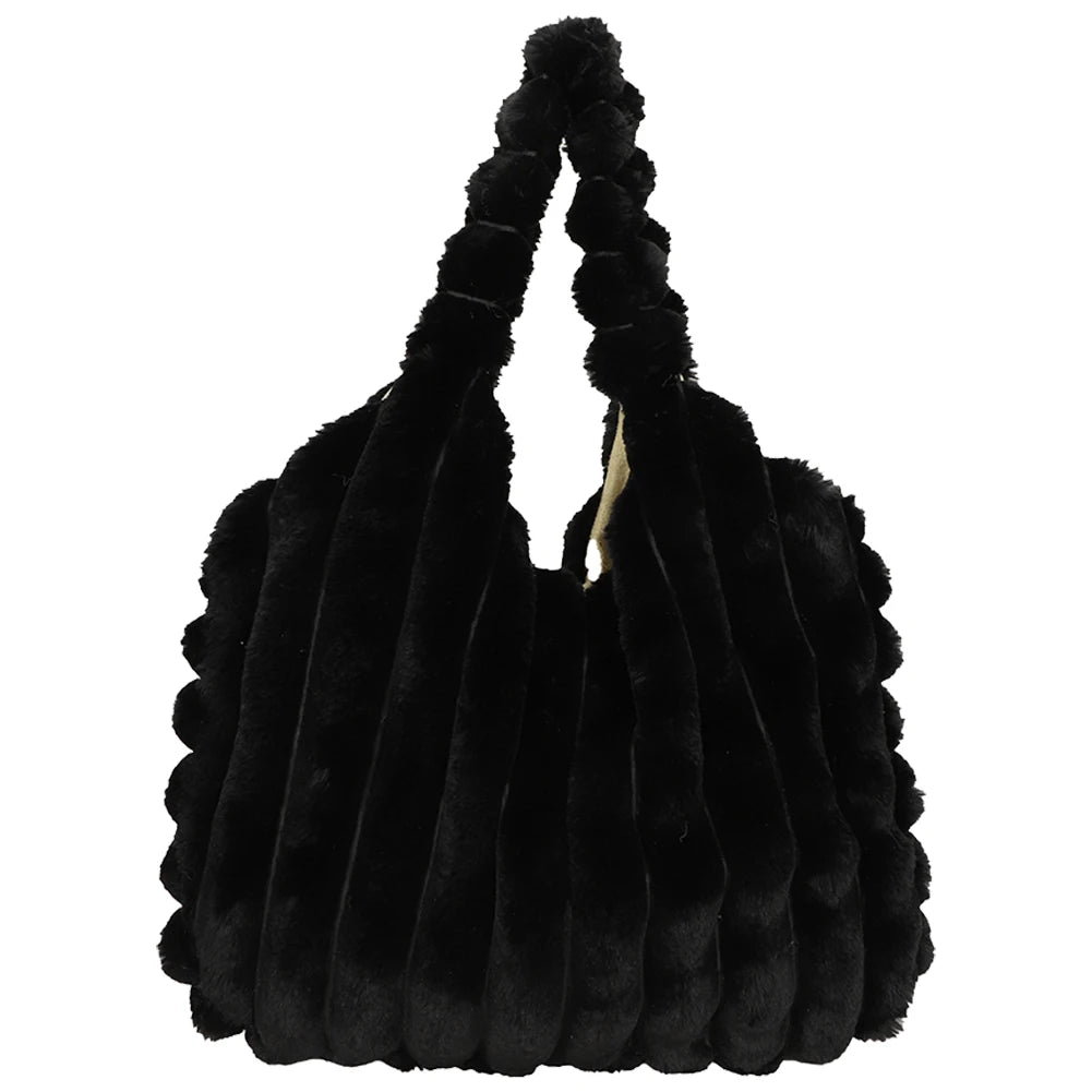 Plush Tote Handbag Large Capacity Soft Satchel Bag Versatile