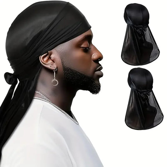 Unisex Silky Long Tail Durag Pirate Hat Turban Fashion Headwraps Cap Bandana Women Men Headwear Caps