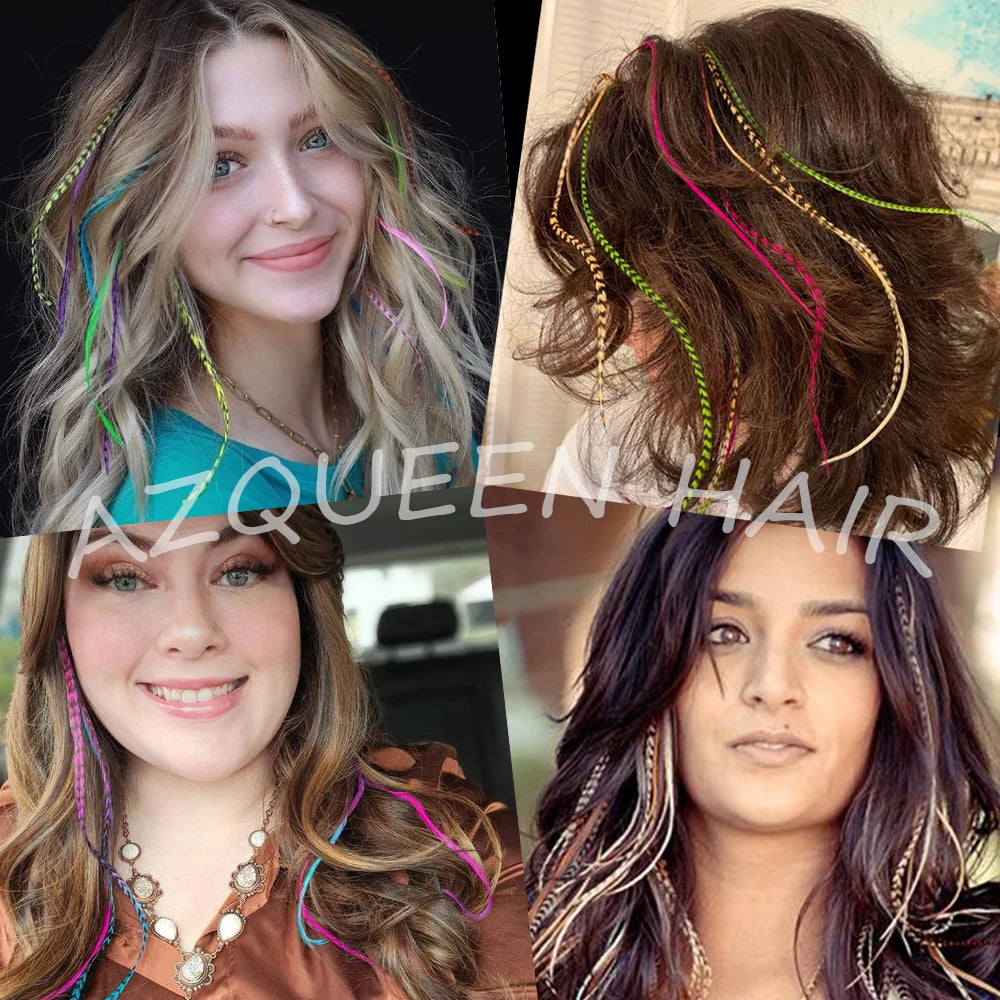 Feather Hair Extension 10Pieces Fake Hair I Tip Rainbow Synthetic Hair 16inch Hairpiece Feather for Hair Extension